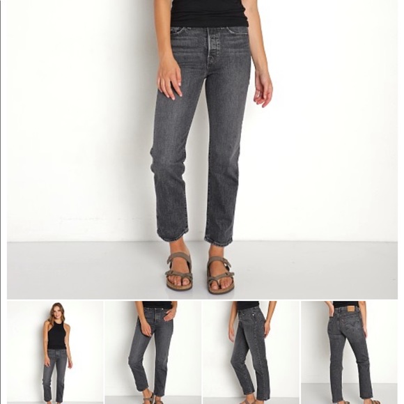Black/grey Levis straight leg jeans high rise crop - Picture 3 of 4